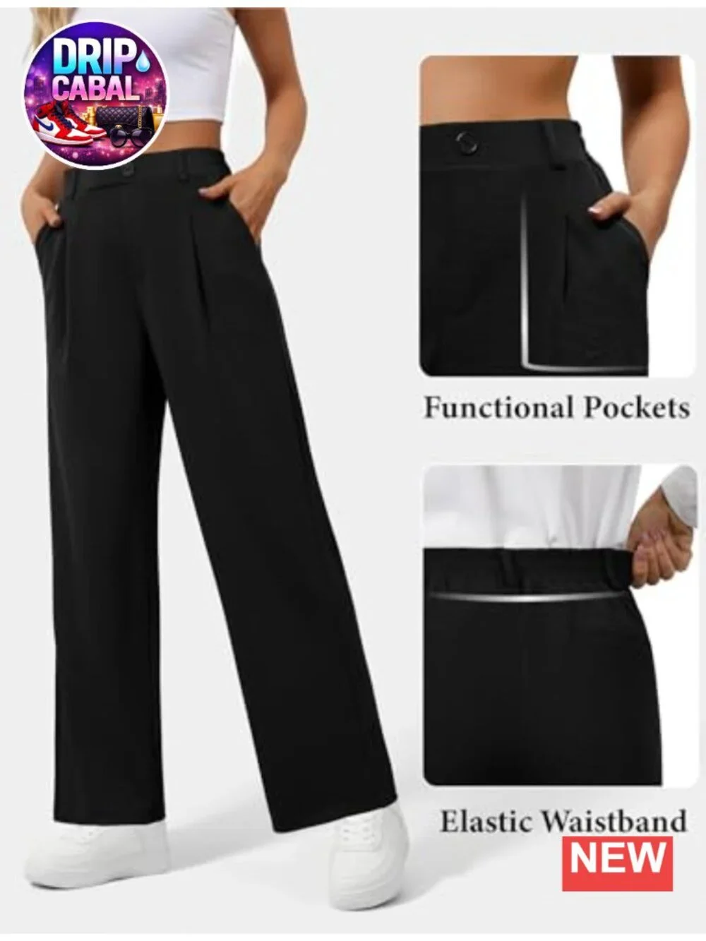 Women's Wide Leg Dress Pants High Waisted Pull On Stretchy Business Casual